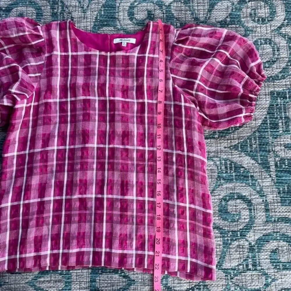 Madewell Fuchsia Plaid Puff Sleeve Blouse Top‎ - Size XS